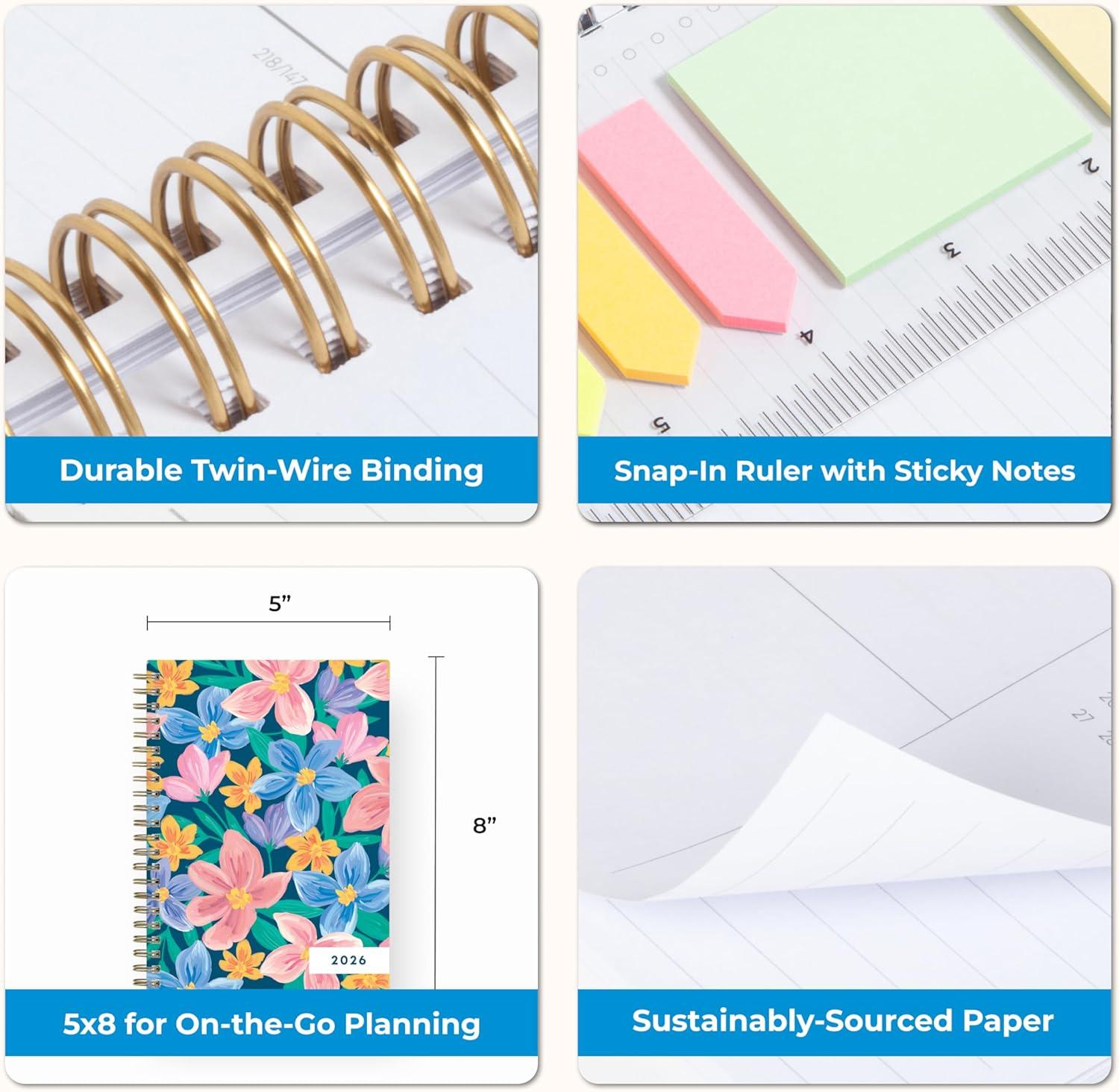 imageBlue Sky 15 Month 2026 Weekly and Monthly Planner Calendar October 2025 December 2026 5quot x 8quot Hard Cover Durable Twin Wire Binding Laminated Tabs Storage Pocket Includes Ruler Sticky Notes ampamp Stickers NerinaNerina 2026