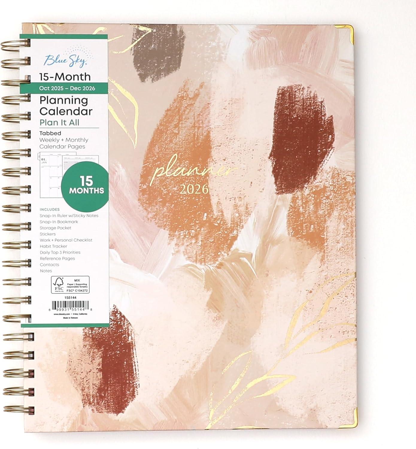 imageBlue Sky 15 Month 2026 Weekly and Monthly Planner Calendar October 2025 December 2026 5quot x 8quot Hard Cover Durable Twin Wire Binding Laminated Tabs Storage Pocket Includes Ruler Sticky Notes ampamp Stickers HenriHenri 2026