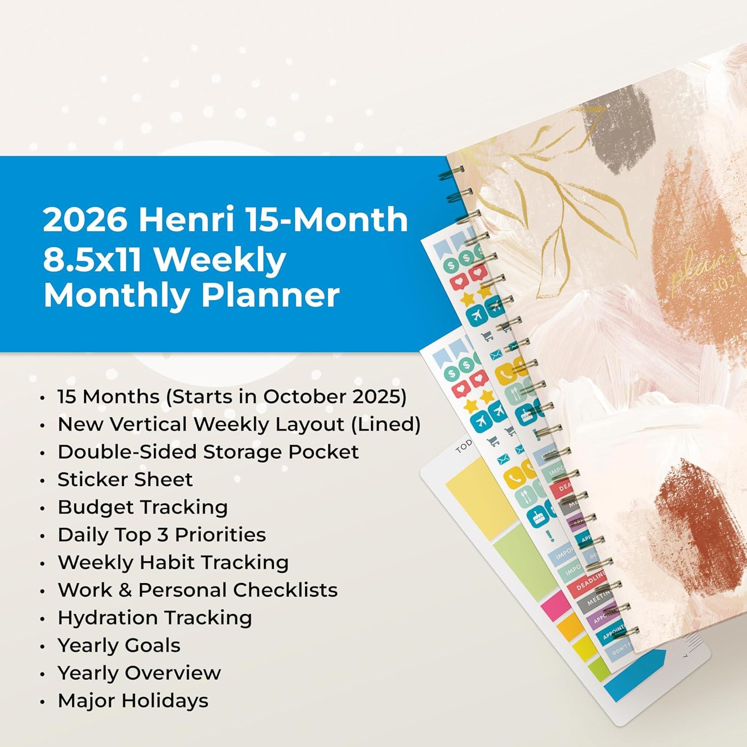 imageBlue Sky 15 Month 2026 Weekly and Monthly Planner Calendar October 2025 December 2026 5quot x 8quot Hard Cover Durable Twin Wire Binding Laminated Tabs Storage Pocket Includes Ruler Sticky Notes ampamp Stickers HenriHenri 2026