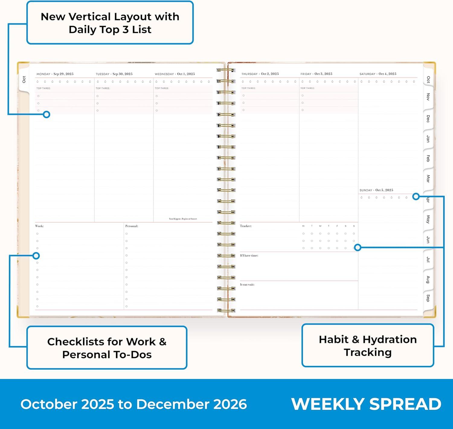 imageBlue Sky 15 Month 2026 Weekly and Monthly Planner Calendar October 2025 December 2026 5quot x 8quot Hard Cover Durable Twin Wire Binding Laminated Tabs Storage Pocket Includes Ruler Sticky Notes ampamp Stickers HenriHenri 2026