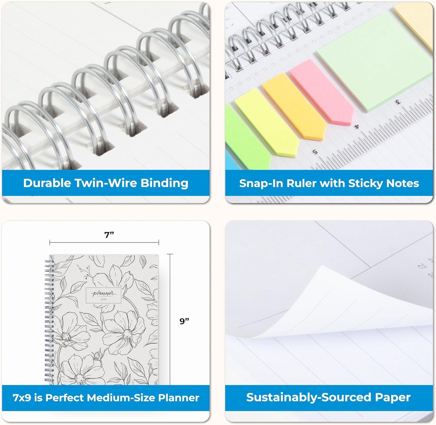 imageBlue Sky 15 Month 2026 Weekly and Monthly Planner Calendar October 2025 December 2026 7quot x 9quot Flexible Cover Durable Twin Wire Binding Laminated Tabs Includes Ruler ampamp Sticky Notes WrenWren 2026