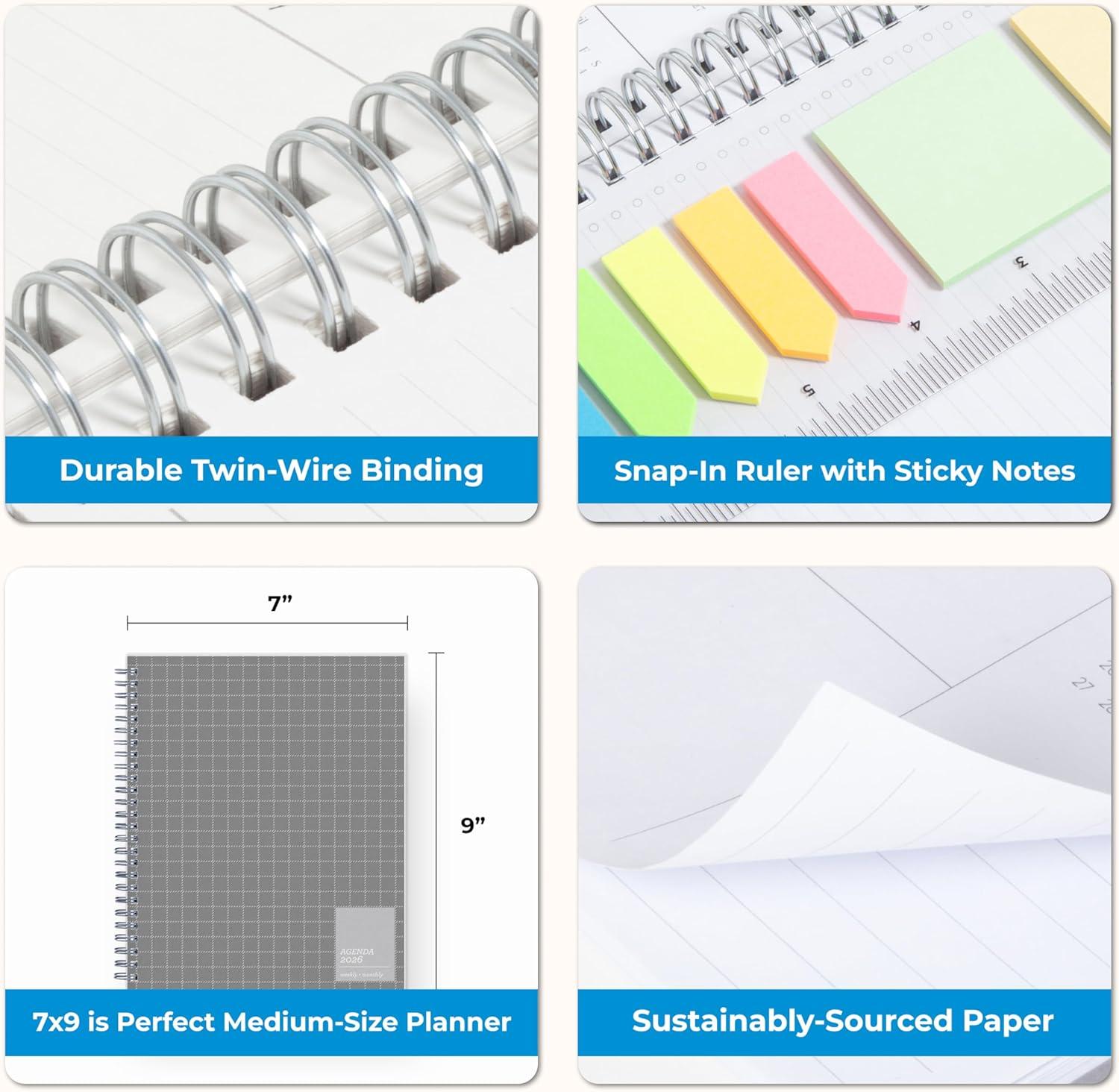 imageBlue Sky 15 Month 2026 Weekly and Monthly Planner Calendar October 2025 December 2026 7quot x 9quot Flexible Cover Durable Twin Wire Binding Laminated Tabs Includes Ruler ampamp Sticky Notes WrenAiden Dark 2026