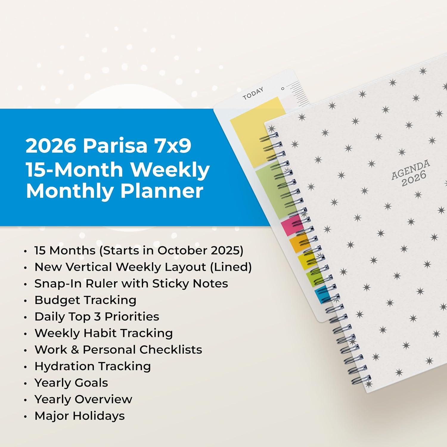 imageBlue Sky 15 Month 2026 Weekly and Monthly Planner Calendar October 2025 December 2026 7quot x 9quot Flexible Cover Durable Twin Wire Binding Laminated Tabs Includes Ruler ampamp Sticky Notes WrenParisa 2026