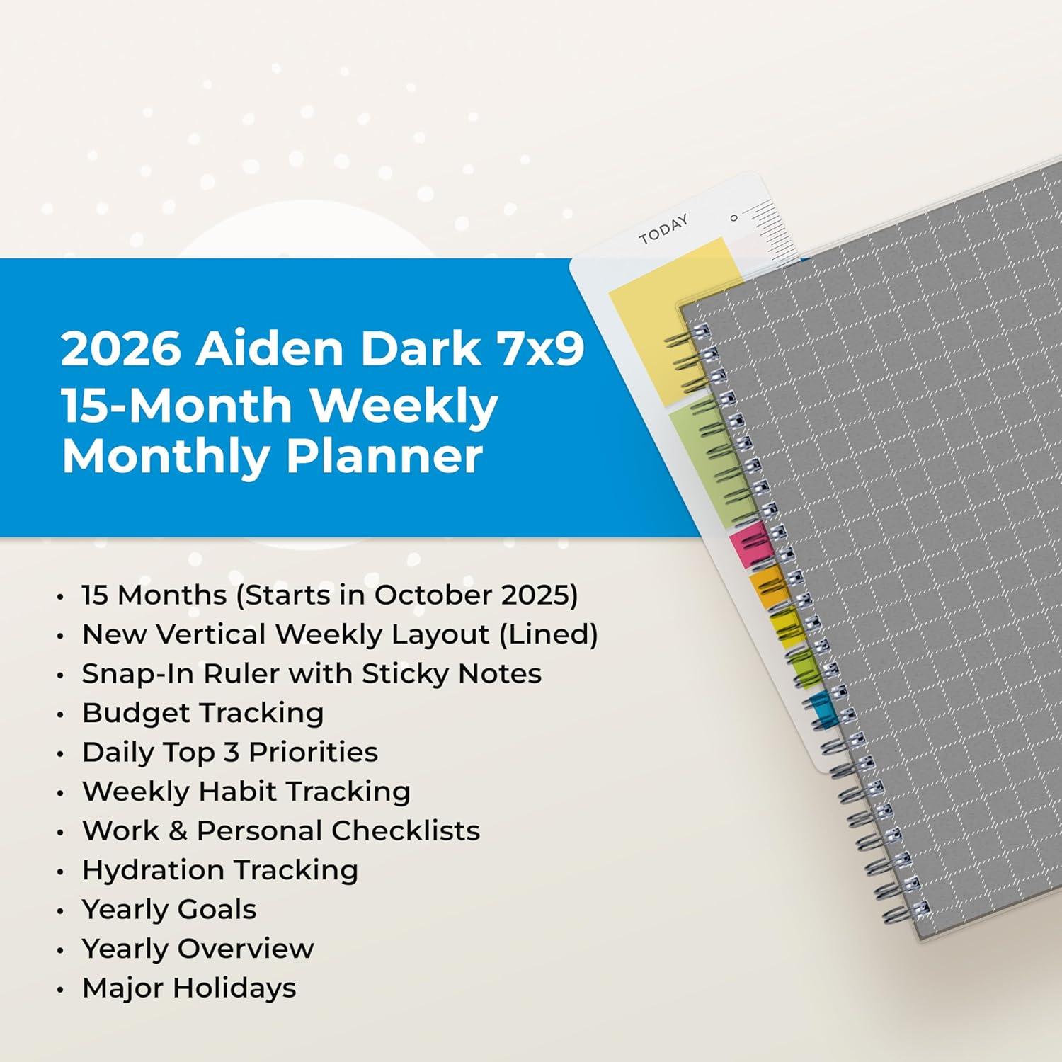 imageBlue Sky 15 Month 2026 Weekly and Monthly Planner Calendar October 2025 December 2026 7quot x 9quot Flexible Cover Durable Twin Wire Binding Laminated Tabs Includes Ruler ampamp Sticky Notes WrenAiden Dark 2026