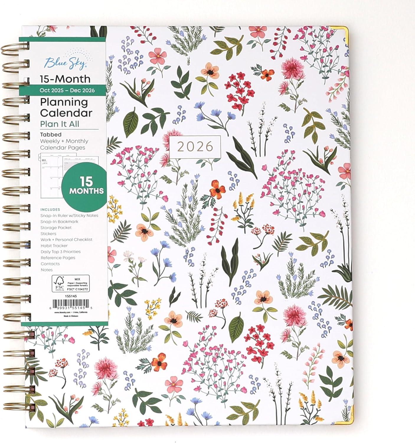 imageBlue Sky 15 Month 2026 Weekly and Monthly Planner Calendar October 2025 December 2026 85quot x 11quot Hard Cover Durable Twin Wire Binding Laminated Tabs Storage Pocket Includes Ruler Sticky Notes ampamp Stickers LondonberryLondonberry 2026