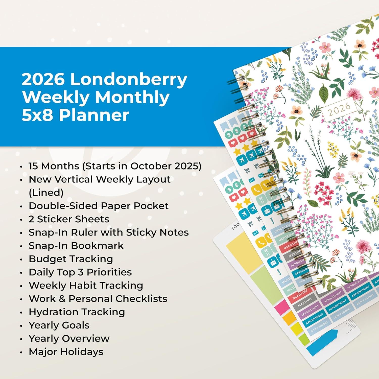 imageBlue Sky 15 Month 2026 Weekly and Monthly Planner Calendar October 2025 December 2026 85quot x 11quot Hard Cover Durable Twin Wire Binding Laminated Tabs Storage Pocket Includes Ruler Sticky Notes ampamp Stickers LondonberryLondonberry 2026