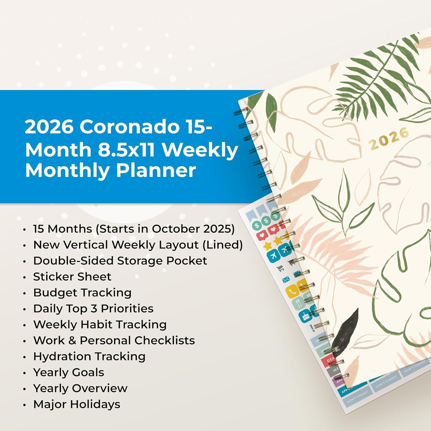 imageBlue Sky 15 Month 2026 Weekly and Monthly Planner Calendar October 2025 December 2026 85quot x 11quot Laminated Cover Durable Twin Wire Binding Laminated Tabs Storage Pocket Includes Stickers CoronadoCoronado 2026