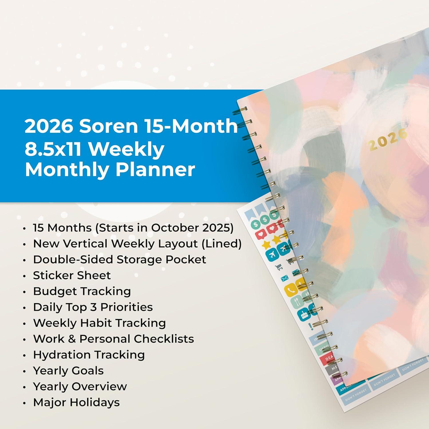 imageBlue Sky 15 Month 2026 Weekly and Monthly Planner Calendar October 2025 December 2026 85quot x 11quot Laminated Cover Durable Twin Wire Binding Laminated Tabs Storage Pocket Includes Stickers CoronadoSoren 2026