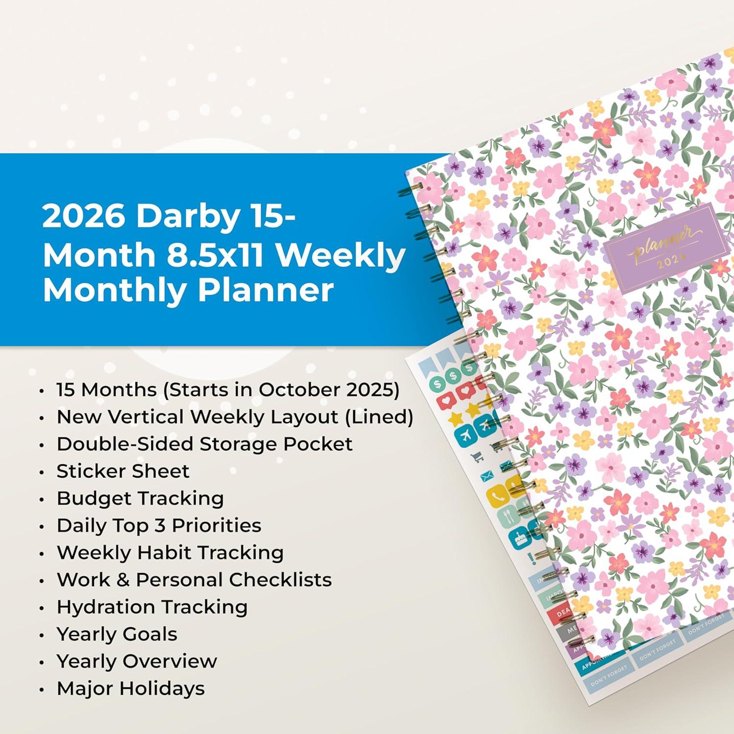 imageBlue Sky 15 Month 2026 Weekly and Monthly Planner Calendar October 2025 December 2026 85quot x 11quot Laminated Cover Durable Twin Wire Binding Laminated Tabs Storage Pocket Includes Stickers CoronadoDarby 2026