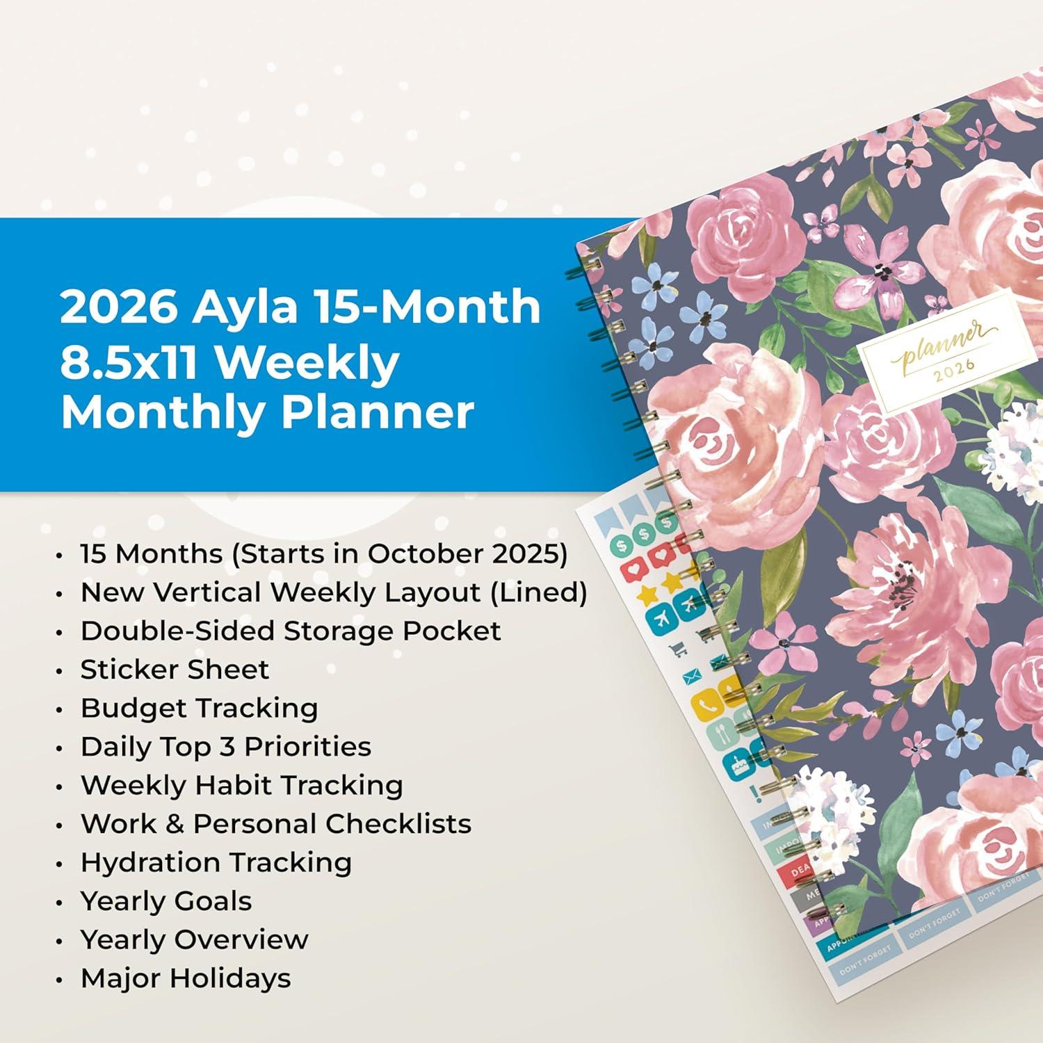 imageBlue Sky 15 Month 2026 Weekly and Monthly Planner Calendar October 2025 December 2026 85quot x 11quot Laminated Cover Durable Twin Wire Binding Laminated Tabs Storage Pocket Includes Stickers CoronadoAlya 2026