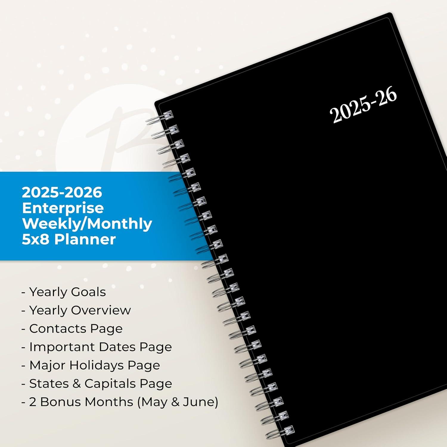 imageBlue Sky 20252026 Weekly and Monthly Academic Year Planner Calendar July June 85quot x 11quot Flexible Cover Wirebound Laminated Tabs Storage Pocket Enterprise Enterprise 20252026 85quot x 11quotEnterprise 20252026