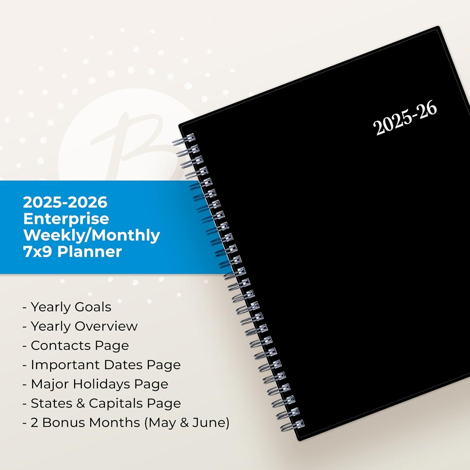 imageBlue Sky 20252026 Weekly and Monthly Academic Year Planner Calendar July June 85quot x 11quot Flexible Cover Wirebound Laminated Tabs Storage Pocket Enterprise Enterprise 20252026 85quot x 11quotEnterprise 20252026