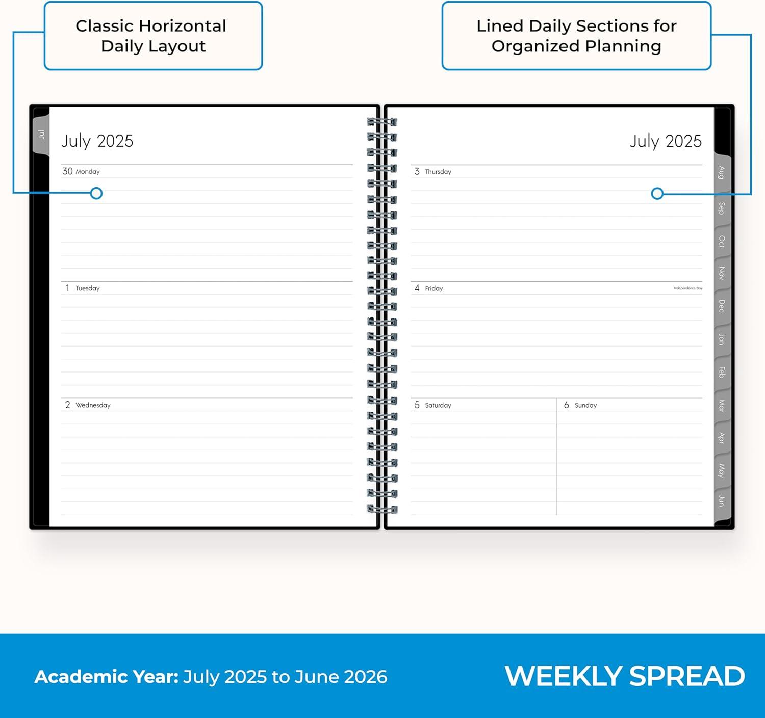 imageBlue Sky 20252026 Weekly and Monthly Academic Year Planner Calendar July June 85quot x 11quot Flexible Cover Wirebound Laminated Tabs Storage Pocket Enterprise Enterprise 20252026 85quot x 11quotEnterprise 20252026