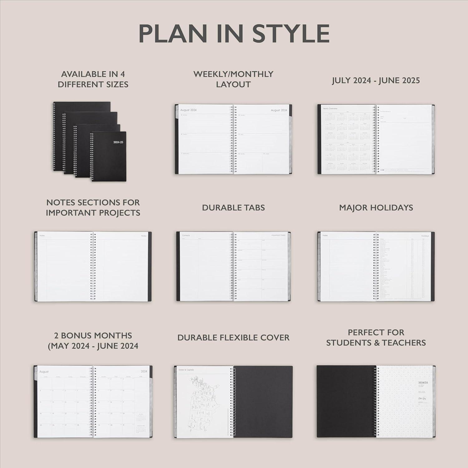 imageBlue Sky 20252026 Weekly and Monthly Academic Year Planner Calendar July June 85quot x 11quot Flexible Cover Wirebound Laminated Tabs Storage Pocket Enterprise Enterprise 20252026 85quot x 11quotEnterprise 20242025