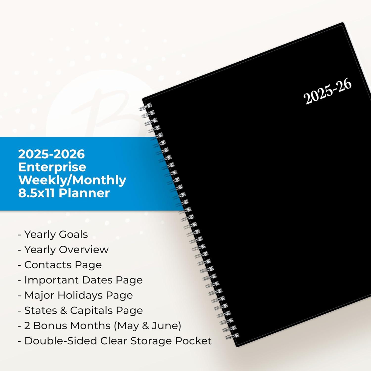 imageBlue Sky 20252026 Weekly and Monthly Academic Year Planner Calendar July June 85quot x 11quot Flexible Cover Wirebound Laminated Tabs Storage Pocket Enterprise Enterprise 20252026 85quot x 11quotEnterprise 20252026