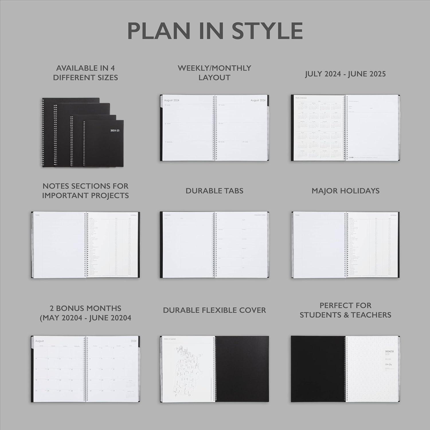 imageBlue Sky 20252026 Weekly and Monthly Academic Year Planner Calendar July June 85quot x 11quot Flexible Cover Wirebound Laminated Tabs Storage Pocket Enterprise Enterprise 20252026 85quot x 11quotEnterprise 20242025