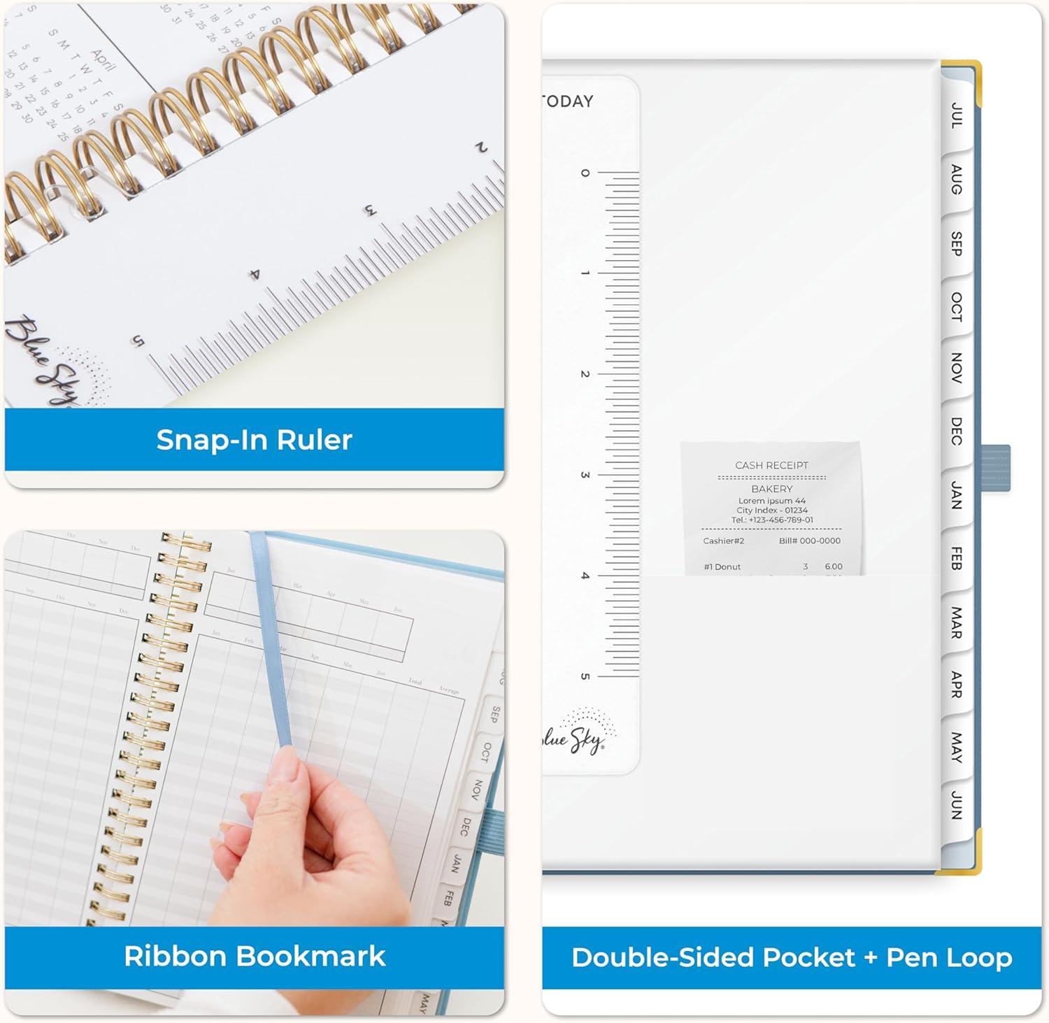 imageBlue Sky 20252026 Weekly and Monthly Academic Year Planner Calendar July 2025 June 2026 5quot x 8quot Faux Leather Cover Wirebound Storage Pocket Laminated Tabs Imperial RoseBlue Haze 20252026