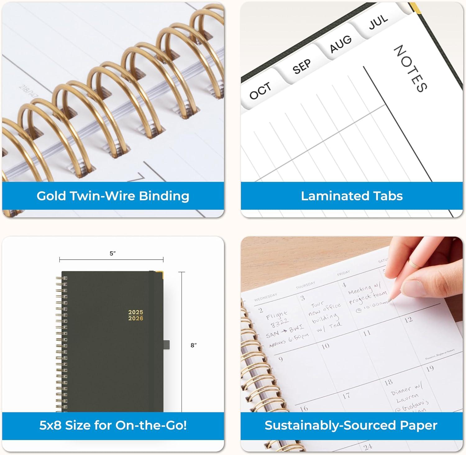 imageBlue Sky 20252026 Weekly and Monthly Academic Year Planner Calendar July 2025 June 2026 5quot x 8quot Faux Leather Cover Wirebound Storage Pocket Laminated Tabs Imperial RoseOlive Green 20252026