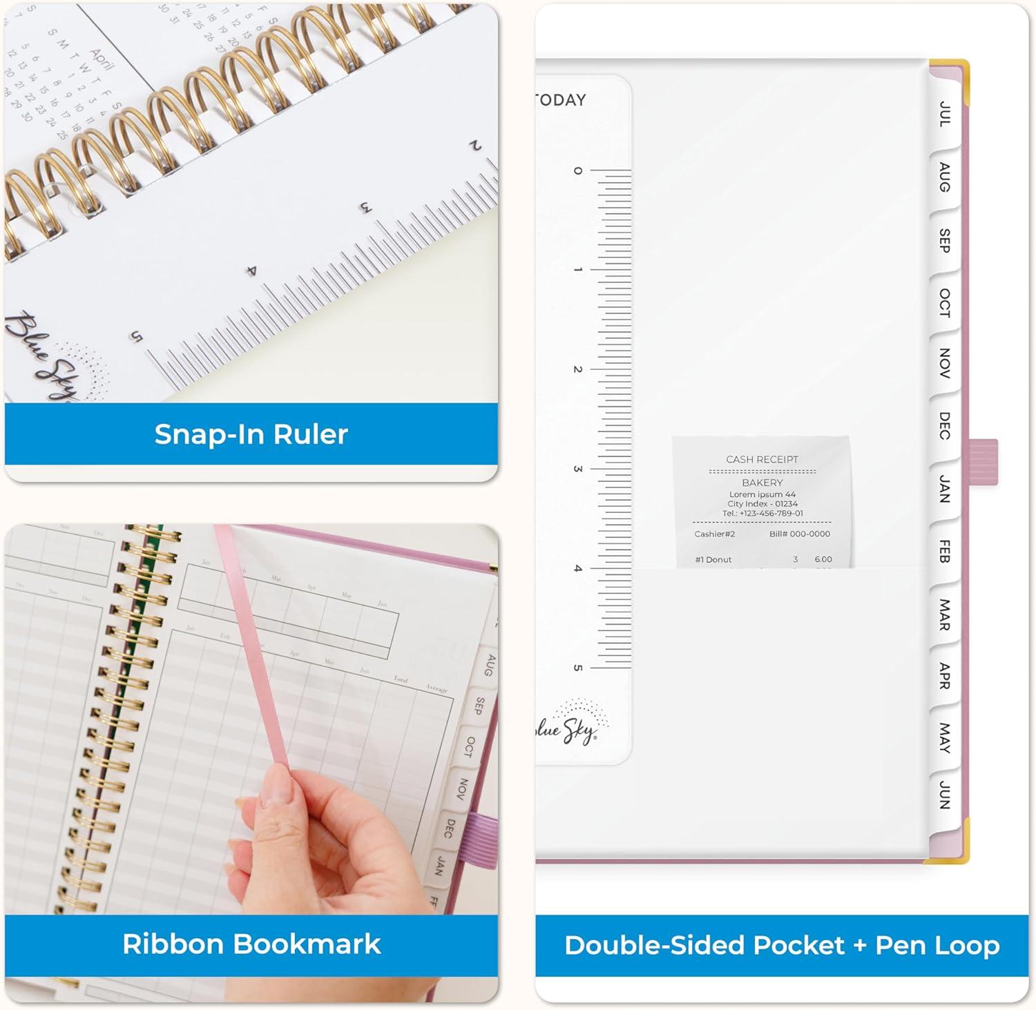 imageBlue Sky 20252026 Weekly and Monthly Academic Year Planner Calendar July 2025 June 2026 5quot x 8quot Faux Leather Cover Wirebound Storage Pocket Laminated Tabs Imperial RoseImperial Rose 20252026