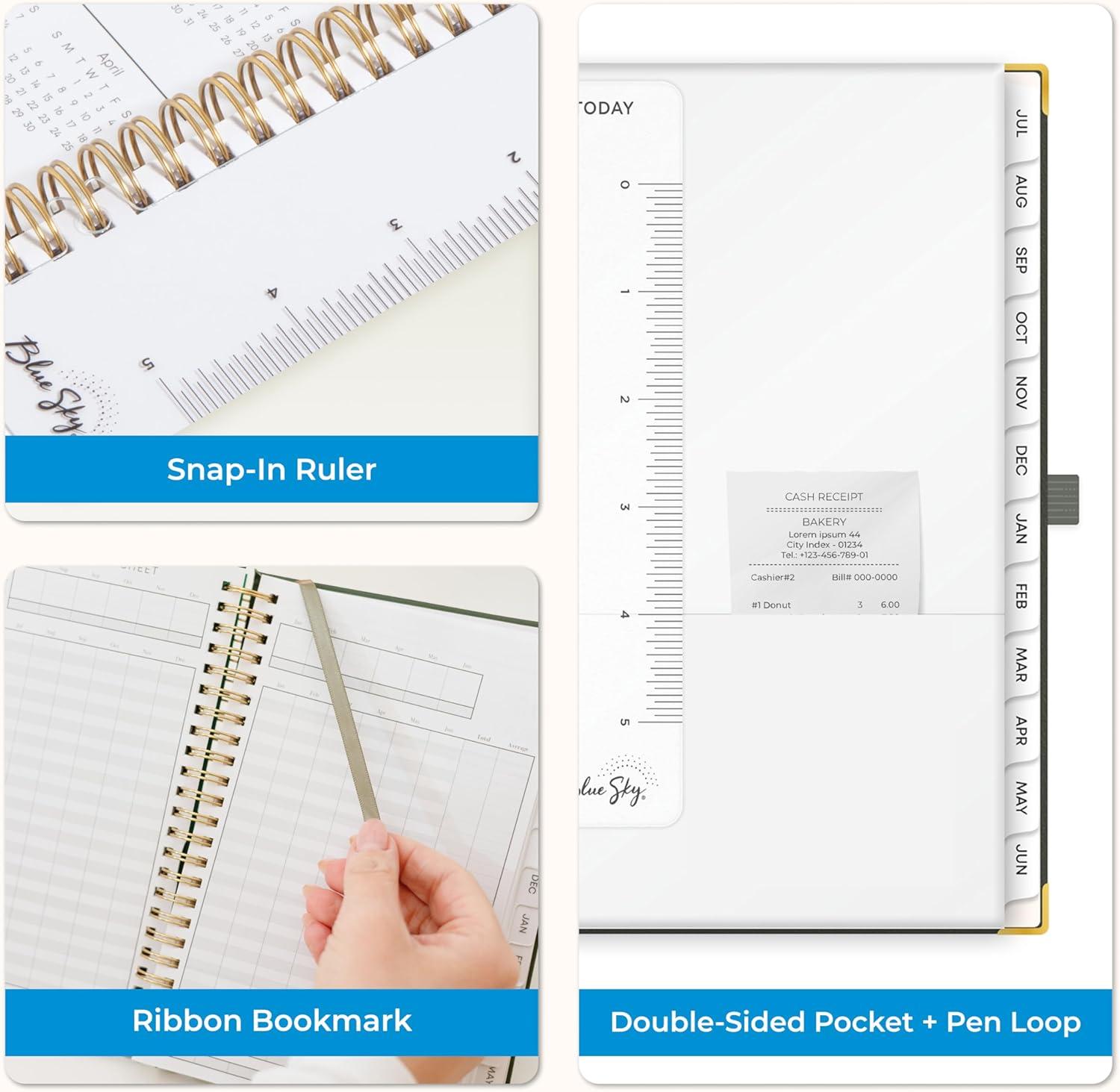 imageBlue Sky 20252026 Weekly and Monthly Academic Year Planner Calendar July 2025 June 2026 5quot x 8quot Faux Leather Cover Wirebound Storage Pocket Laminated Tabs Imperial RoseOlive Green 20252026