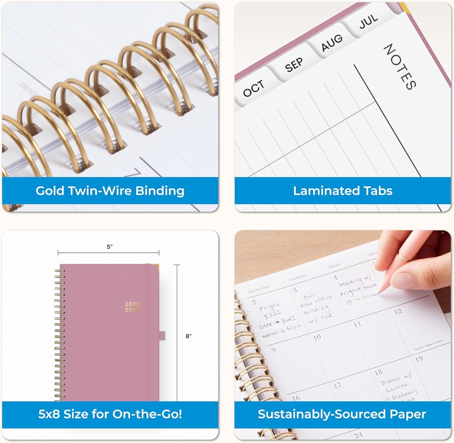 imageBlue Sky 20252026 Weekly and Monthly Academic Year Planner Calendar July 2025 June 2026 5quot x 8quot Faux Leather Cover Wirebound Storage Pocket Laminated Tabs Imperial RoseImperial Rose 20252026