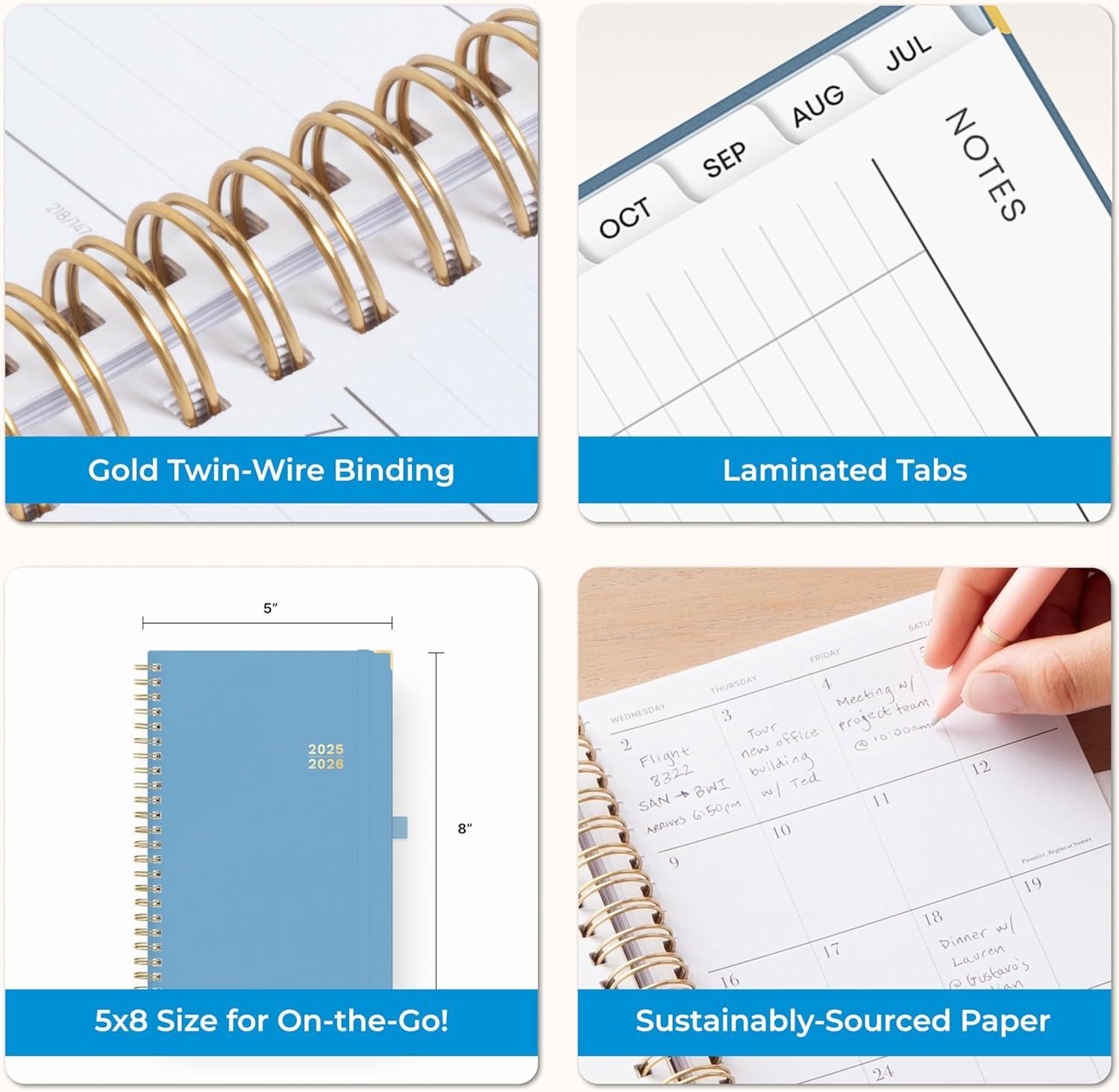 imageBlue Sky 20252026 Weekly and Monthly Academic Year Planner Calendar July 2025 June 2026 5quot x 8quot Faux Leather Cover Wirebound Storage Pocket Laminated Tabs Imperial RoseBlue Haze 20252026