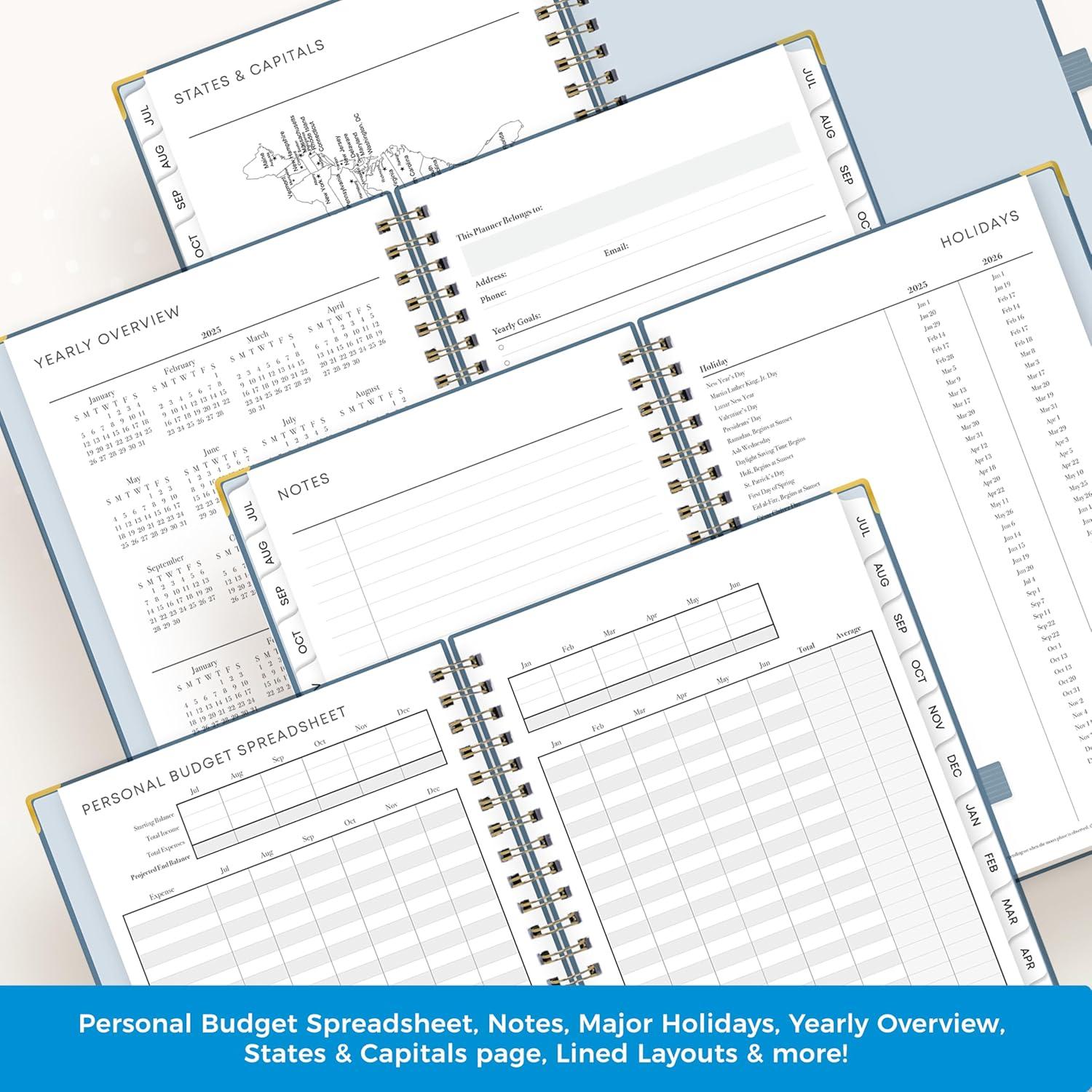 imageBlue Sky 20252026 Weekly and Monthly Academic Year Planner Calendar July 2025 June 2026 5quot x 8quot Faux Leather Cover Wirebound Storage Pocket Laminated Tabs Imperial RoseBlue Haze 20252026