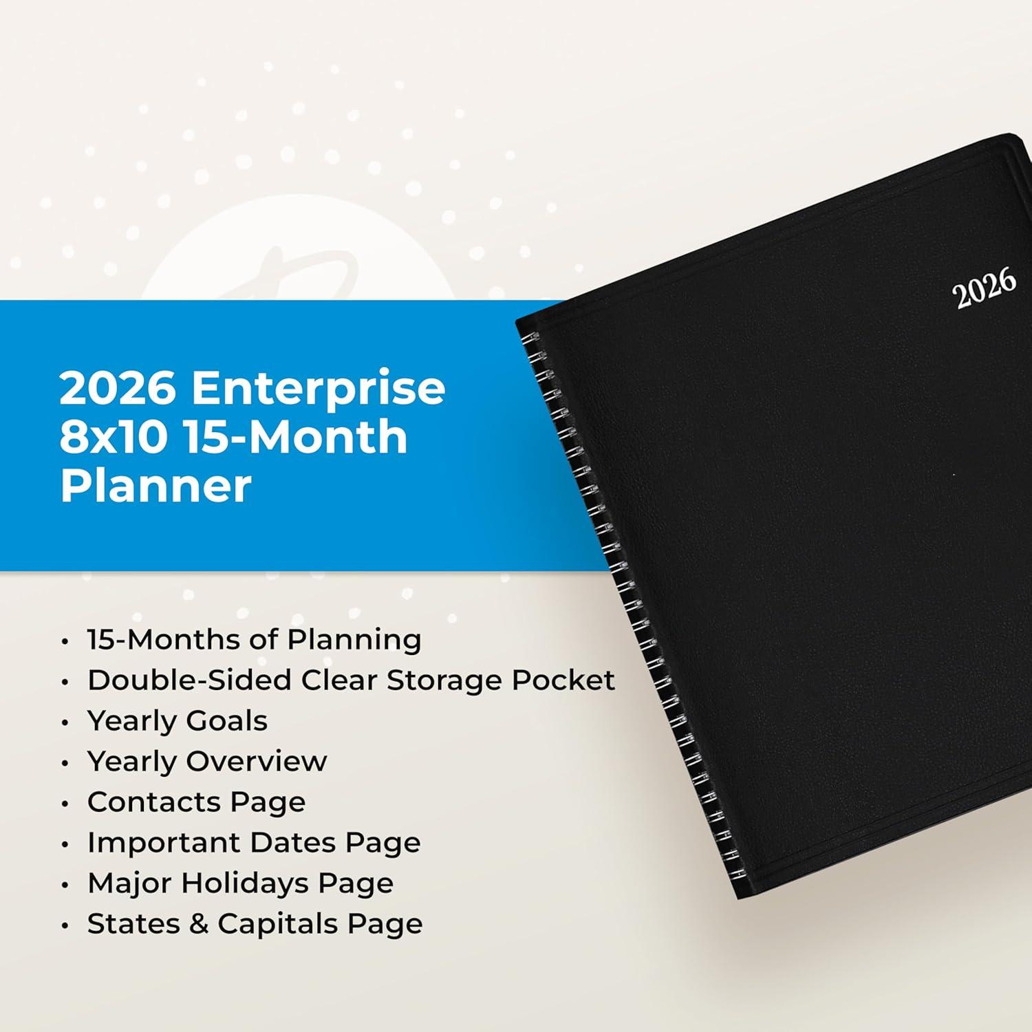 imageBlue Sky 2026 15Month Monthly Planner Calendar October 2025 December 2026 8 x 10 Durable Faux Leather Cover Laminated Tabs Concealed Wirebound Storage Pocket EnterpriseEnterprise 2026