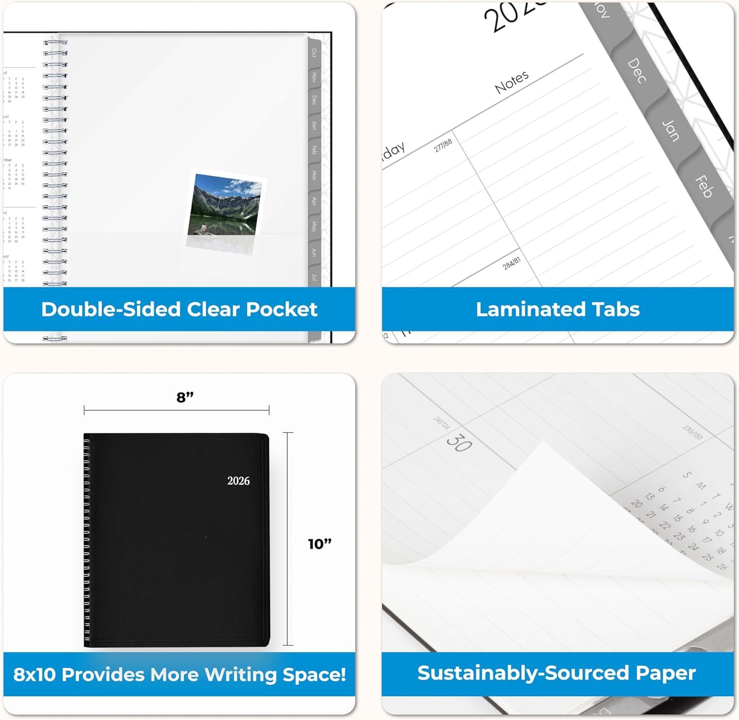 imageBlue Sky 2026 15Month Monthly Planner Calendar October 2025 December 2026 8 x 10 Durable Faux Leather Cover Laminated Tabs Concealed Wirebound Storage Pocket EnterpriseEnterprise 2026