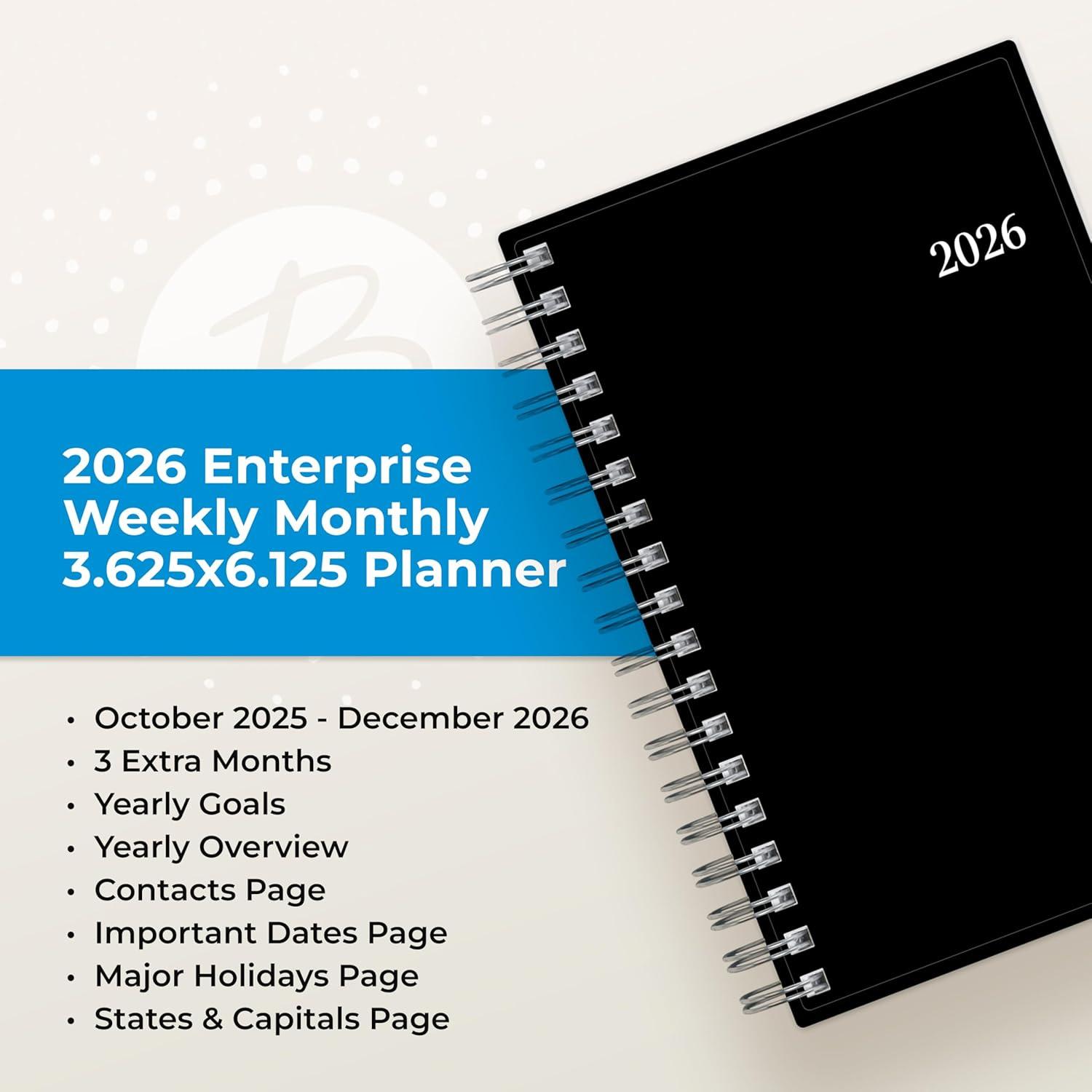 imageBlue Sky 2026 15Month Weekly and Monthly Mini Planner Calendar Includes October 2025 December 2026 3625quot x 6125quot Flexible Cover Wirebound Laminated Tabs EnterpriseEnterprise 2026