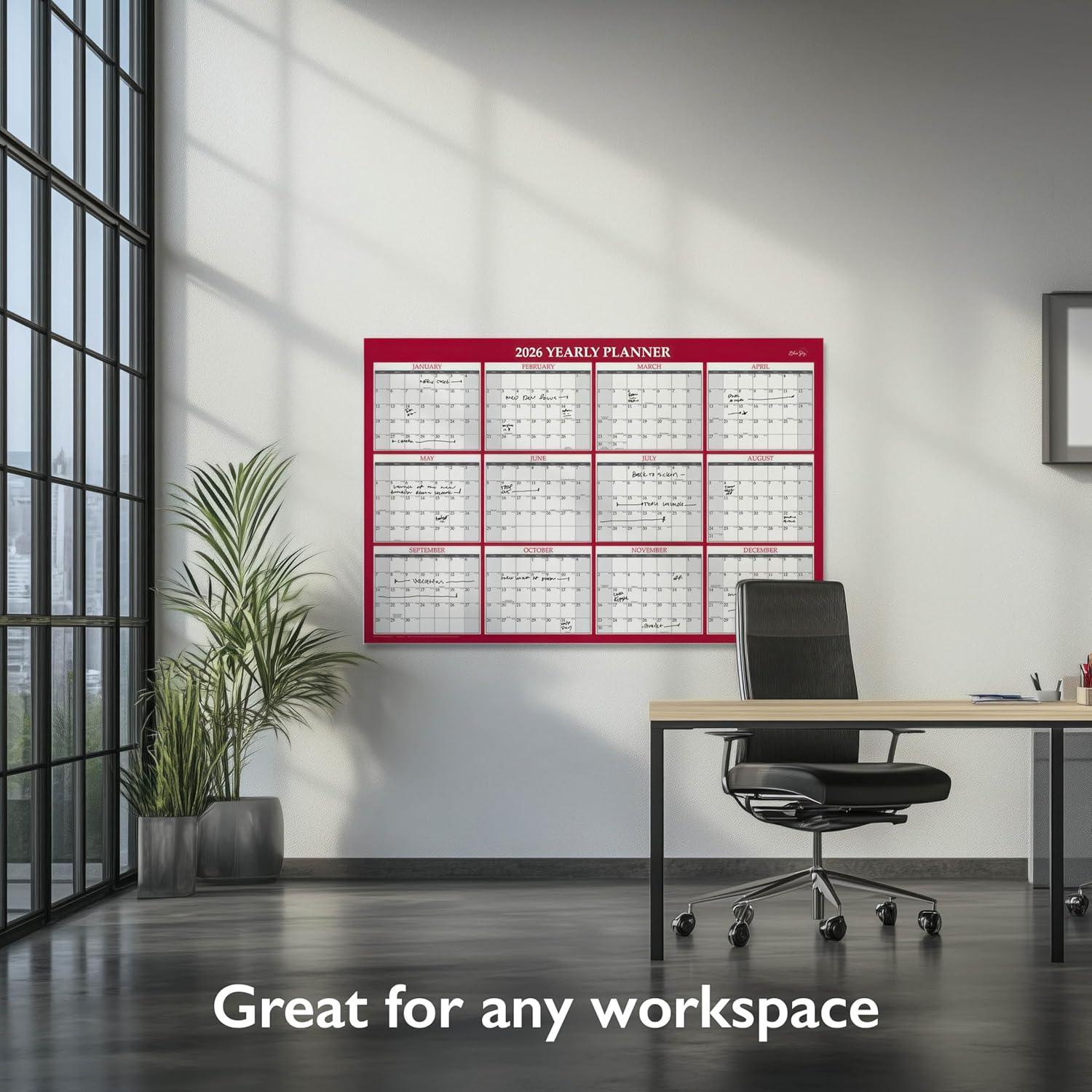 imageBlue Sky 2026 Laminated Erasable Wall Calendar Double Sided With Two Monthly Layouts 48quot x 32quot Perfect For Workplace And Classrooms With Pen Classic RedClassic Red 2026