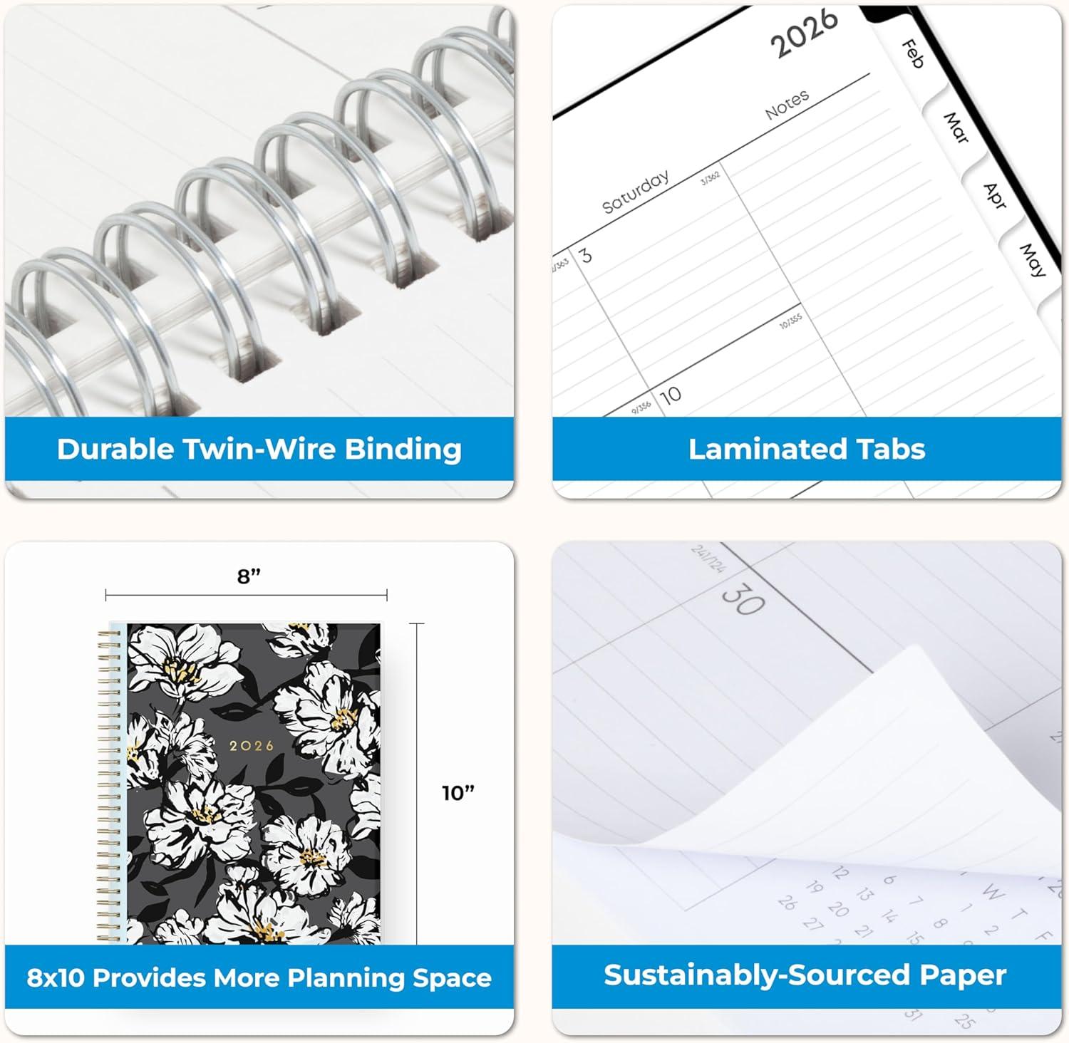 imageBlue Sky 2026 Monthly Planner Calendar January 2026 December 2026 8quot x 10quot Clear Pocket Cover Laminated Tabs Durable Twin Wire Binding Baccara DarkBaccara Dark 2026
