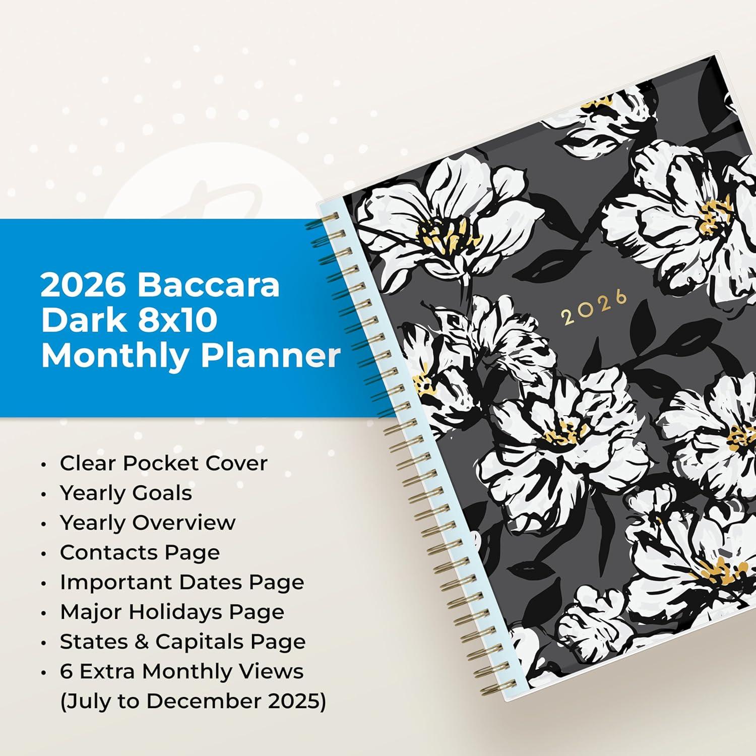 imageBlue Sky 2026 Monthly Planner Calendar January 2026 December 2026 8quot x 10quot Clear Pocket Cover Laminated Tabs Durable Twin Wire Binding Baccara DarkBaccara Dark 2026