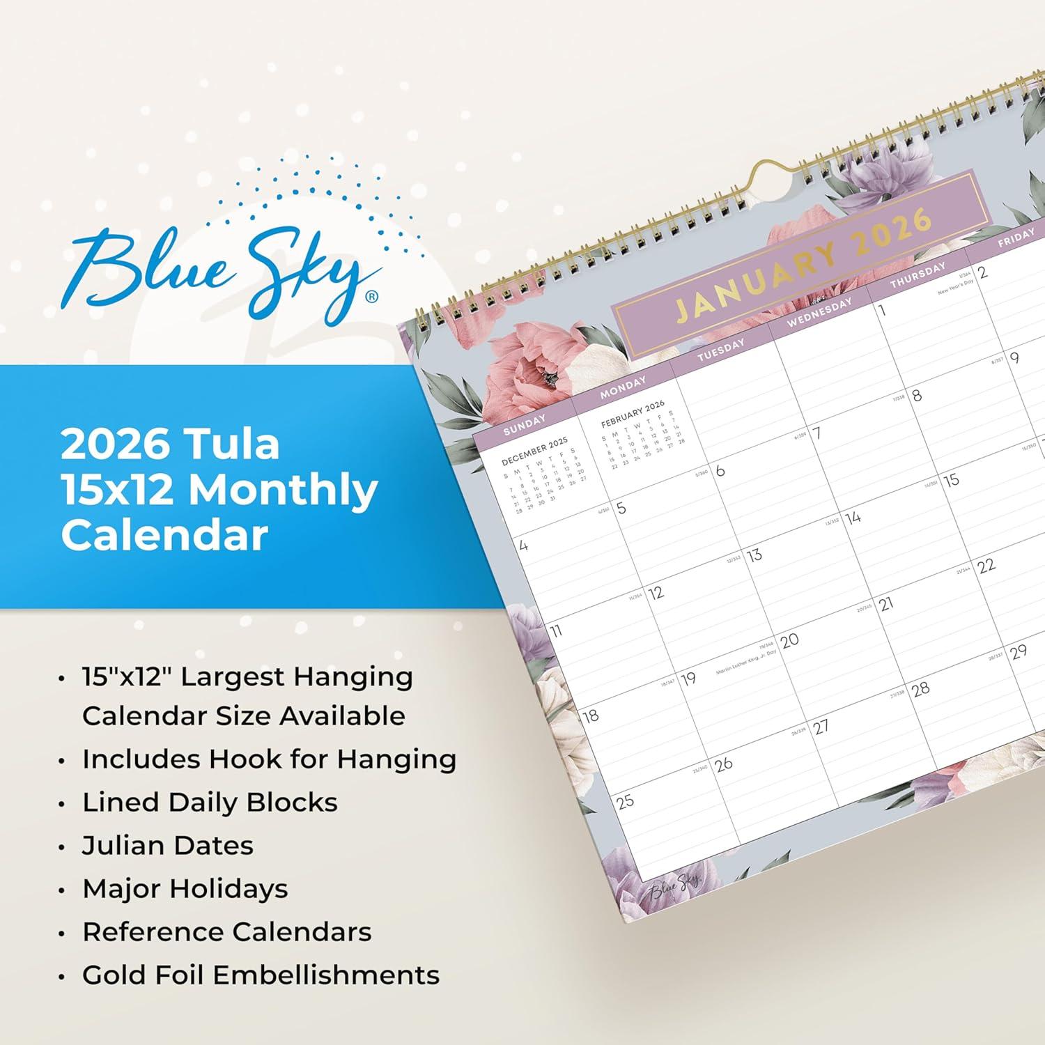 imageBlue Sky 2026 Monthly Wall Calendar January 2026 December 2026 Durable Twin Wire Binding 15quot x 12quot Perfect For Home Office And Classrooms TulaTula 2026