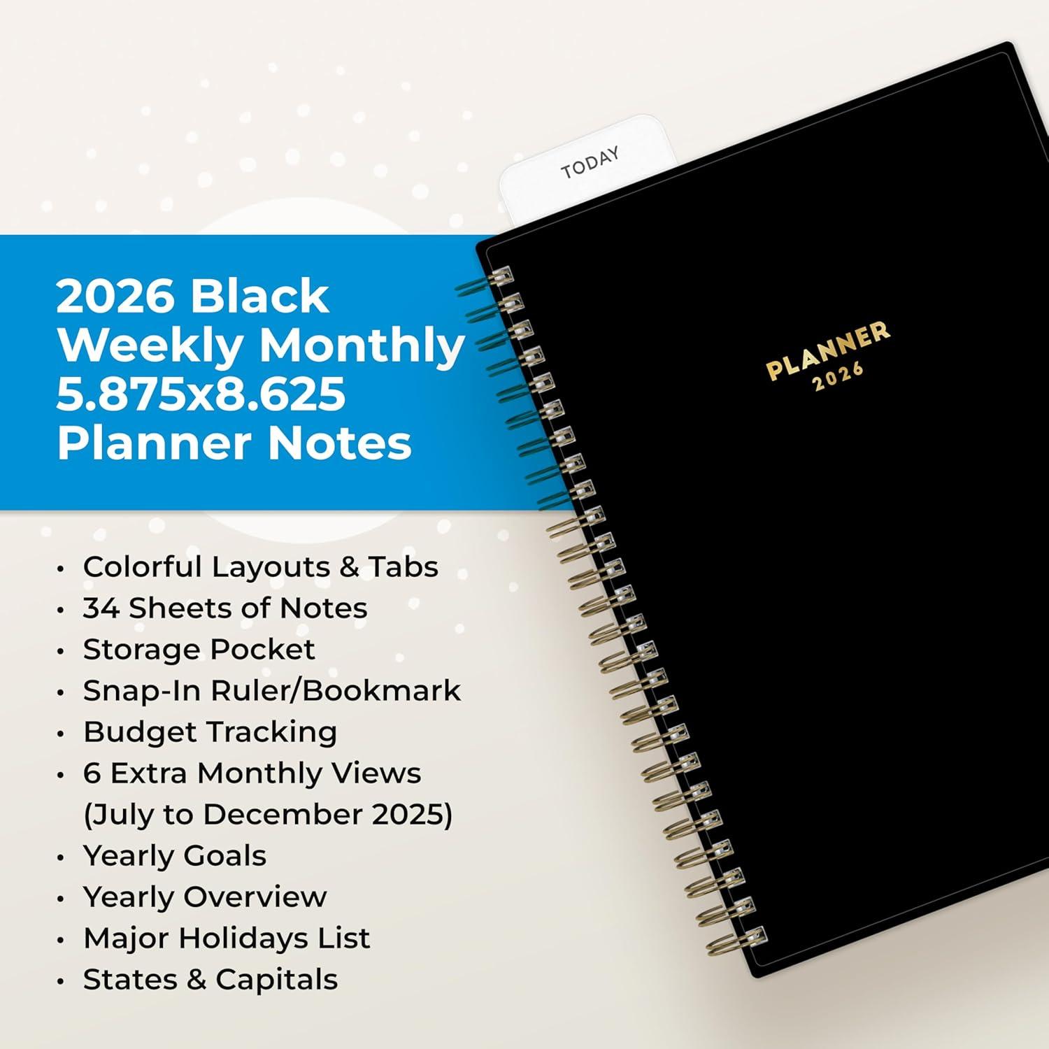 imageBlue Sky 2026 Weekly and Monthly Planner Calendar January 2026 December 2026 5875 x 8625 Flexible Cover Storage Pocket Ruler Colorful Interior Includes Extra 30 Sheets of Notes BlackBlack 2026