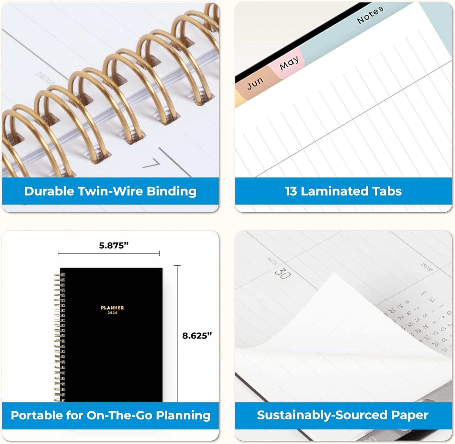 imageBlue Sky 2026 Weekly and Monthly Planner Calendar January 2026 December 2026 5875 x 8625 Flexible Cover Storage Pocket Ruler Colorful Interior Includes Extra 30 Sheets of Notes BlackBlack 2026