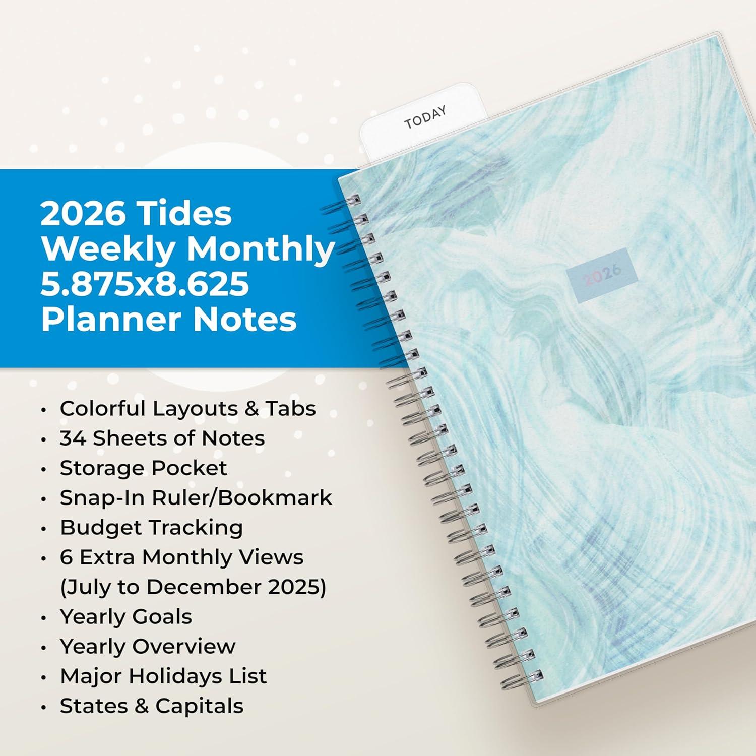 imageBlue Sky 2026 Weekly and Monthly Planner Calendar January 2026 December 2026 5875 x 8625 Flexible Cover Storage Pocket Ruler Colorful Interior Includes Extra 30 Sheets of Notes BlackTides 2026