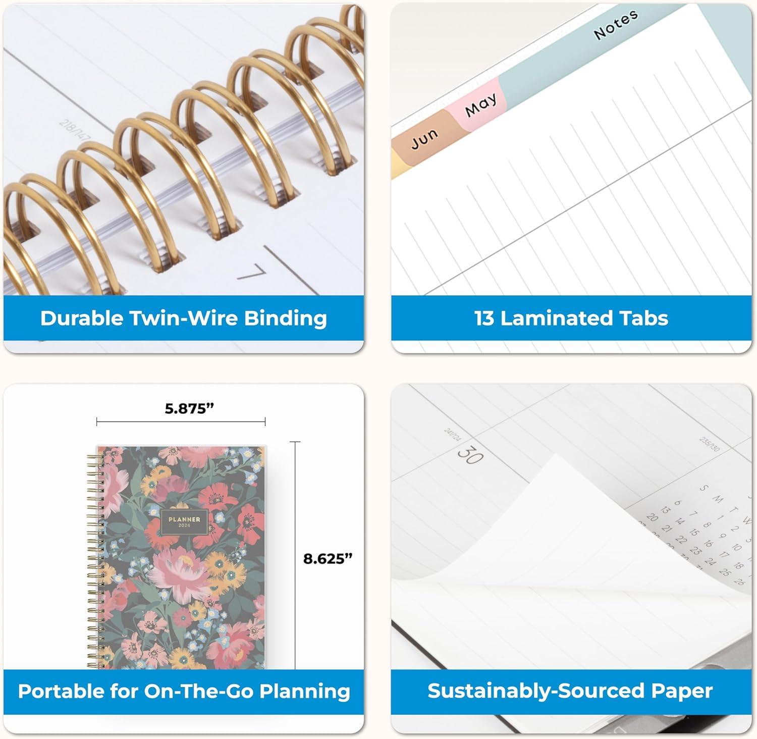 imageBlue Sky 2026 Weekly and Monthly Planner Calendar January 2026 December 2026 5875 x 8625 Flexible Cover Storage Pocket Ruler Colorful Interior Includes Extra 30 Sheets of Notes BlackMonroe Dark 2026