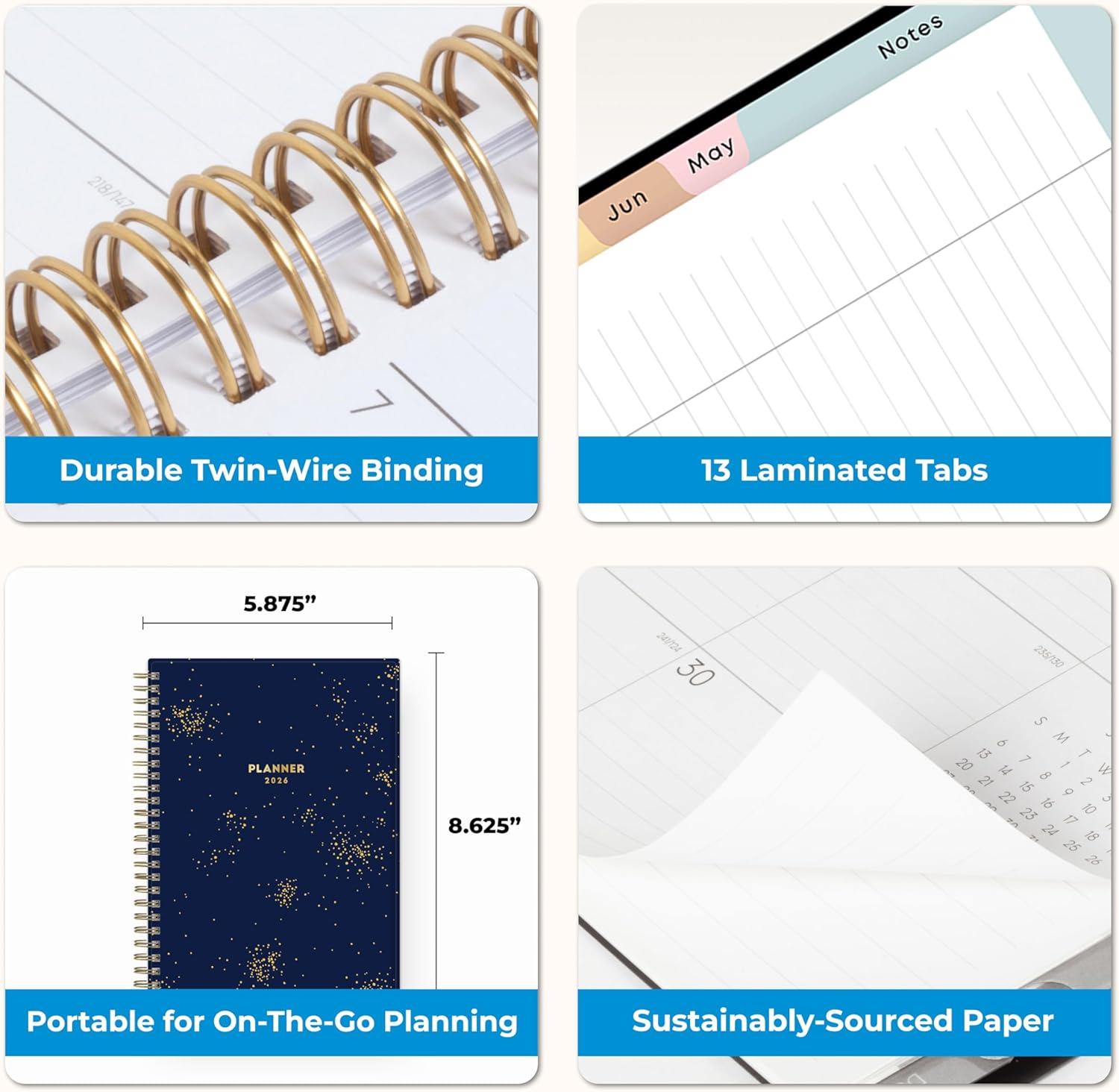 imageBlue Sky 2026 Weekly and Monthly Planner Calendar January 2026 December 2026 5875 x 8625 Flexible Cover Storage Pocket Ruler Colorful Interior Includes Extra 30 Sheets of Notes BlackStarlight 2026