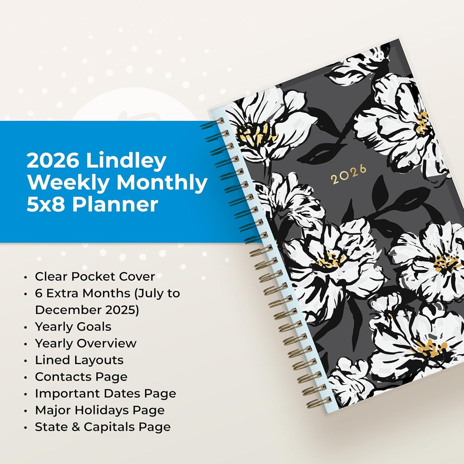 imageBlue Sky 2026 Weekly and Monthly Planner Calendar January 2026 December 2026 5quot x 8quot Clear Pocket Cover Laminated Tabs Durable Twin Wire Binding Baccara DarkBaccara Dark 2026