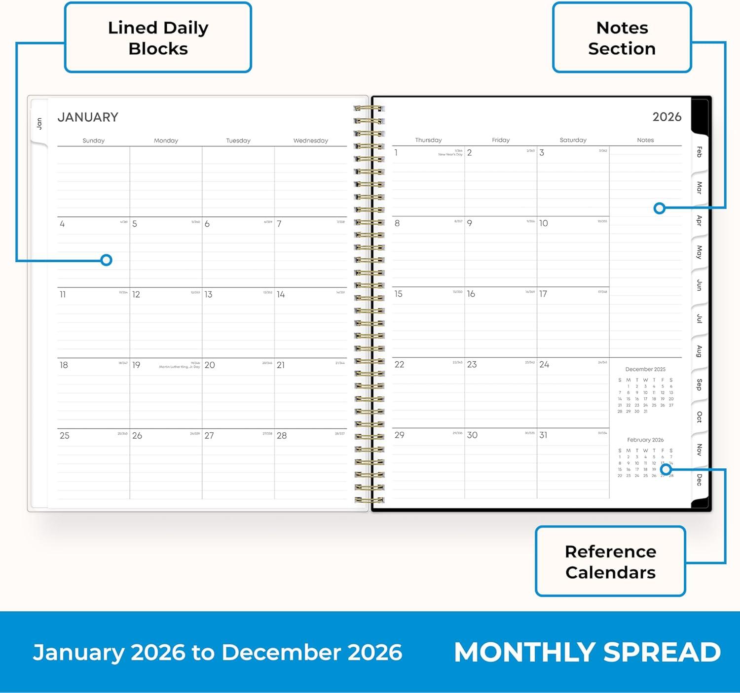 imageBlue Sky 2026 Weekly and Monthly Planner Calendar January 2026 December 2026 5quot x 8quot Clear Pocket Cover Laminated Tabs Durable Twin Wire Binding Baccara DarkBaccara Dark 2026