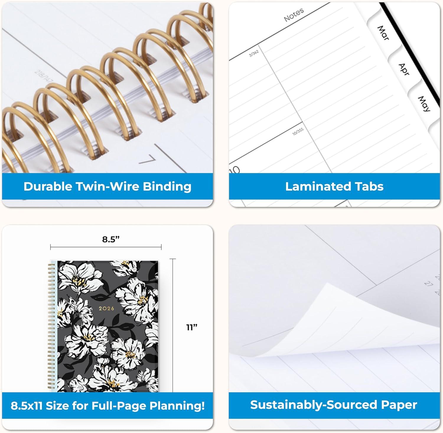 imageBlue Sky 2026 Weekly and Monthly Planner Calendar January 2026 December 2026 5quot x 8quot Clear Pocket Cover Laminated Tabs Durable Twin Wire Binding Baccara DarkBaccara Dark 2026
