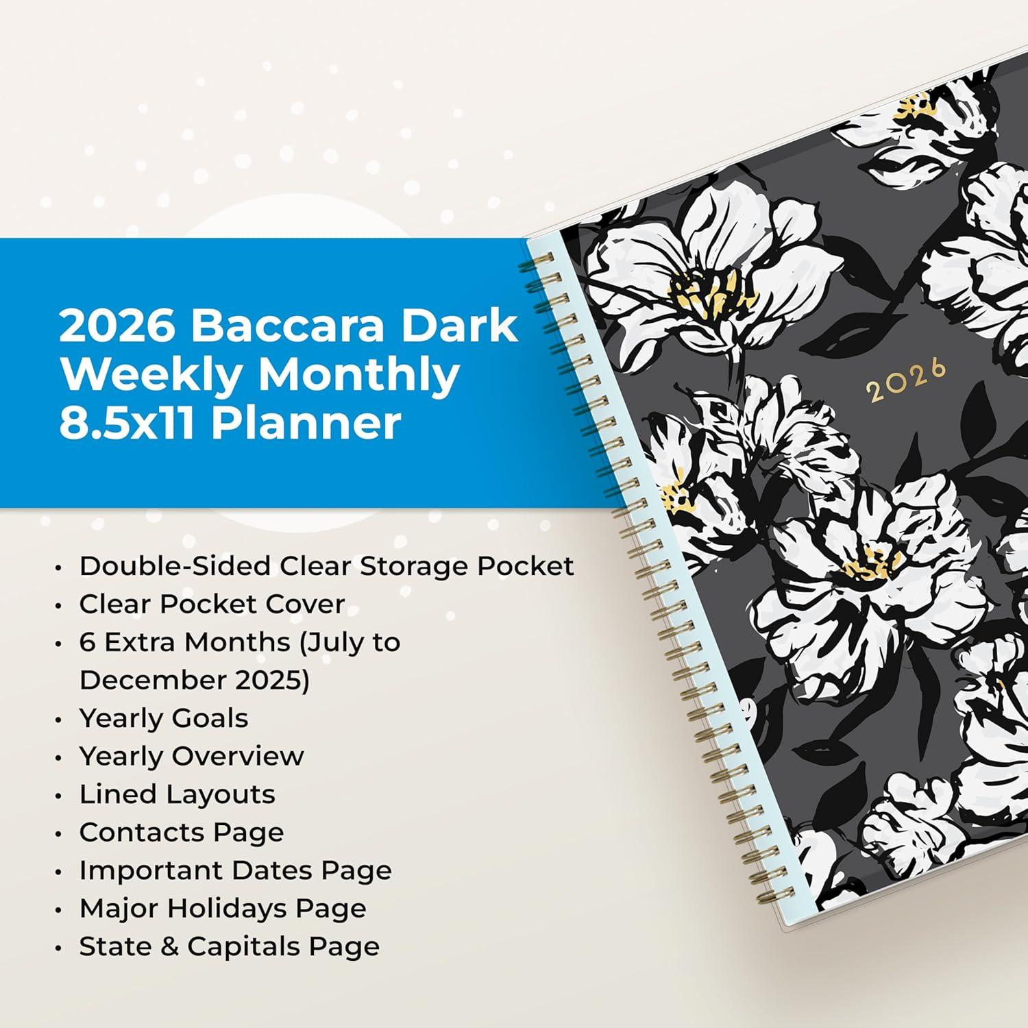 imageBlue Sky 2026 Weekly and Monthly Planner Calendar January 2026 December 2026 5quot x 8quot Clear Pocket Cover Laminated Tabs Durable Twin Wire Binding Baccara DarkBaccara Dark 2026