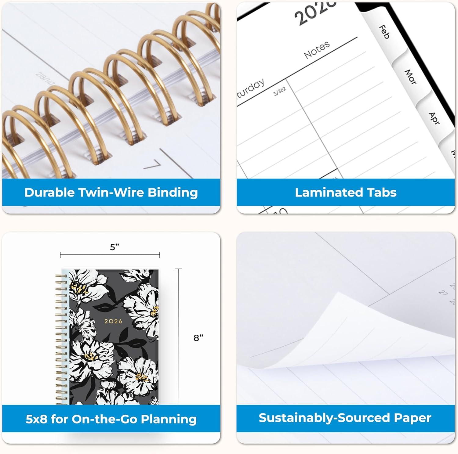 imageBlue Sky 2026 Weekly and Monthly Planner Calendar January 2026 December 2026 5quot x 8quot Clear Pocket Cover Laminated Tabs Durable Twin Wire Binding Baccara DarkBaccara Dark 2026