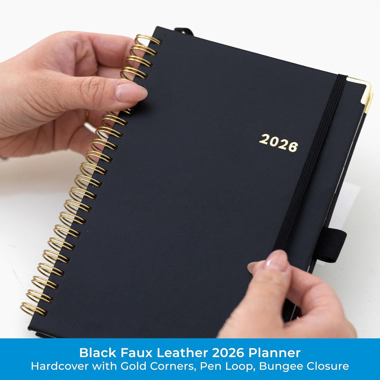 imageBlue Sky 2026 Weekly and Monthly Planner Calendar January 2026 December 2026 5quot x 8quot Faux Leather Cover Durable Twin Wire Binding Storage Pocket Laminated Tabs Includes Pen Loop Bungee Ruler BlackBlack 2026