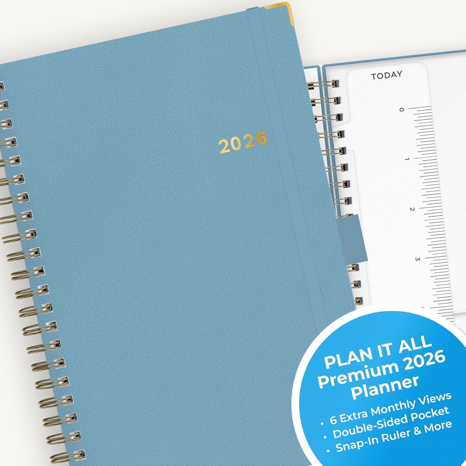 imageBlue Sky 2026 Weekly and Monthly Planner Calendar January 2026 December 2026 5quot x 8quot Faux Leather Cover Durable Twin Wire Binding Storage Pocket Laminated Tabs Includes Pen Loop Bungee Ruler BlackBlue Haze 2026