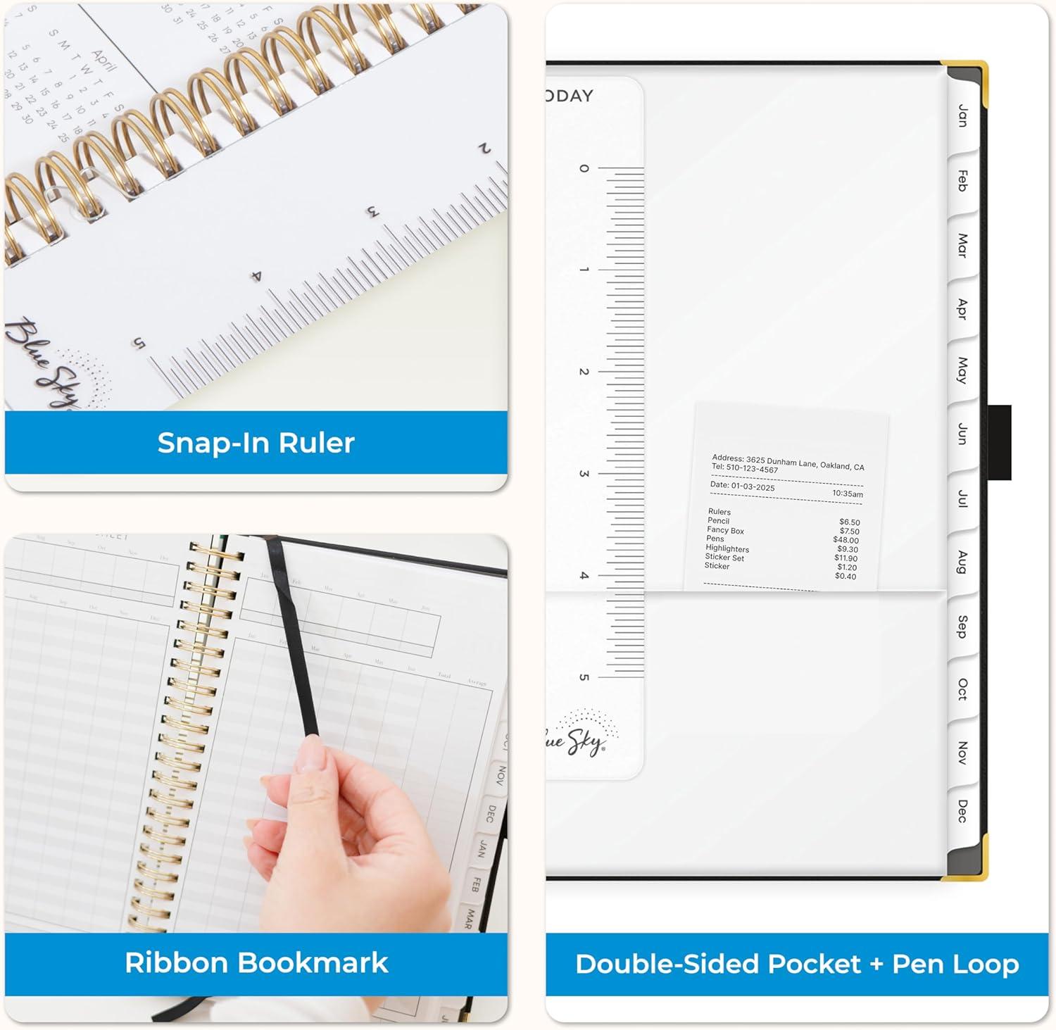 imageBlue Sky 2026 Weekly and Monthly Planner Calendar January 2026 December 2026 5quot x 8quot Faux Leather Cover Durable Twin Wire Binding Storage Pocket Laminated Tabs Includes Pen Loop Bungee Ruler BlackBlack 2026