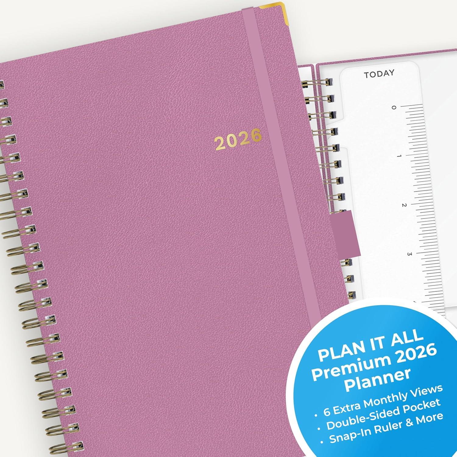 imageBlue Sky 2026 Weekly and Monthly Planner Calendar January 2026 December 2026 5quot x 8quot Faux Leather Cover Durable Twin Wire Binding Storage Pocket Laminated Tabs Includes Pen Loop Bungee Ruler BlackImperial Rose 2026