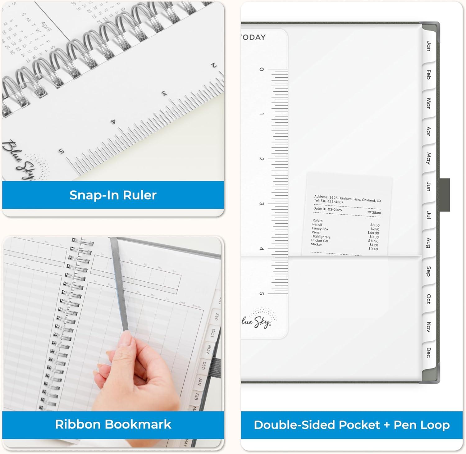imageBlue Sky 2026 Weekly and Monthly Planner Calendar January 2026 December 2026 5quot x 8quot Faux Leather Cover Durable Twin Wire Binding Storage Pocket Laminated Tabs Includes Pen Loop Bungee Ruler BlackSlate Gray 2026