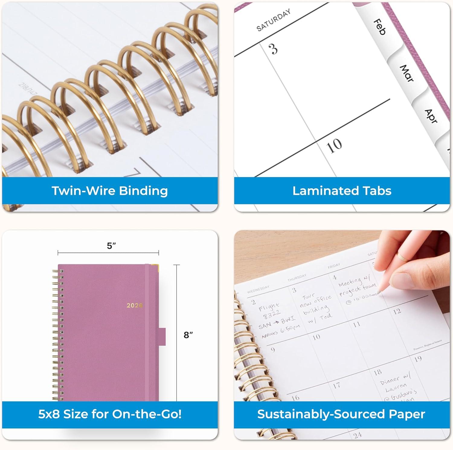 imageBlue Sky 2026 Weekly and Monthly Planner Calendar January 2026 December 2026 5quot x 8quot Faux Leather Cover Durable Twin Wire Binding Storage Pocket Laminated Tabs Includes Pen Loop Bungee Ruler BlackImperial Rose 2026